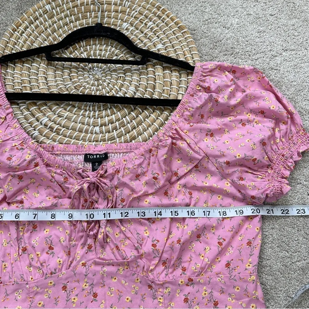 Torrid Challis Puff Short Sleeve Crop Top Babydoll Cottagecore in Ditsy Rose 3X - Image 15