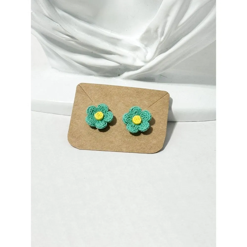 Flower Woven Crochet‎ Style Plastic Acrylic Stud Earrings 1 Pair Green Fashion Green - Image 7