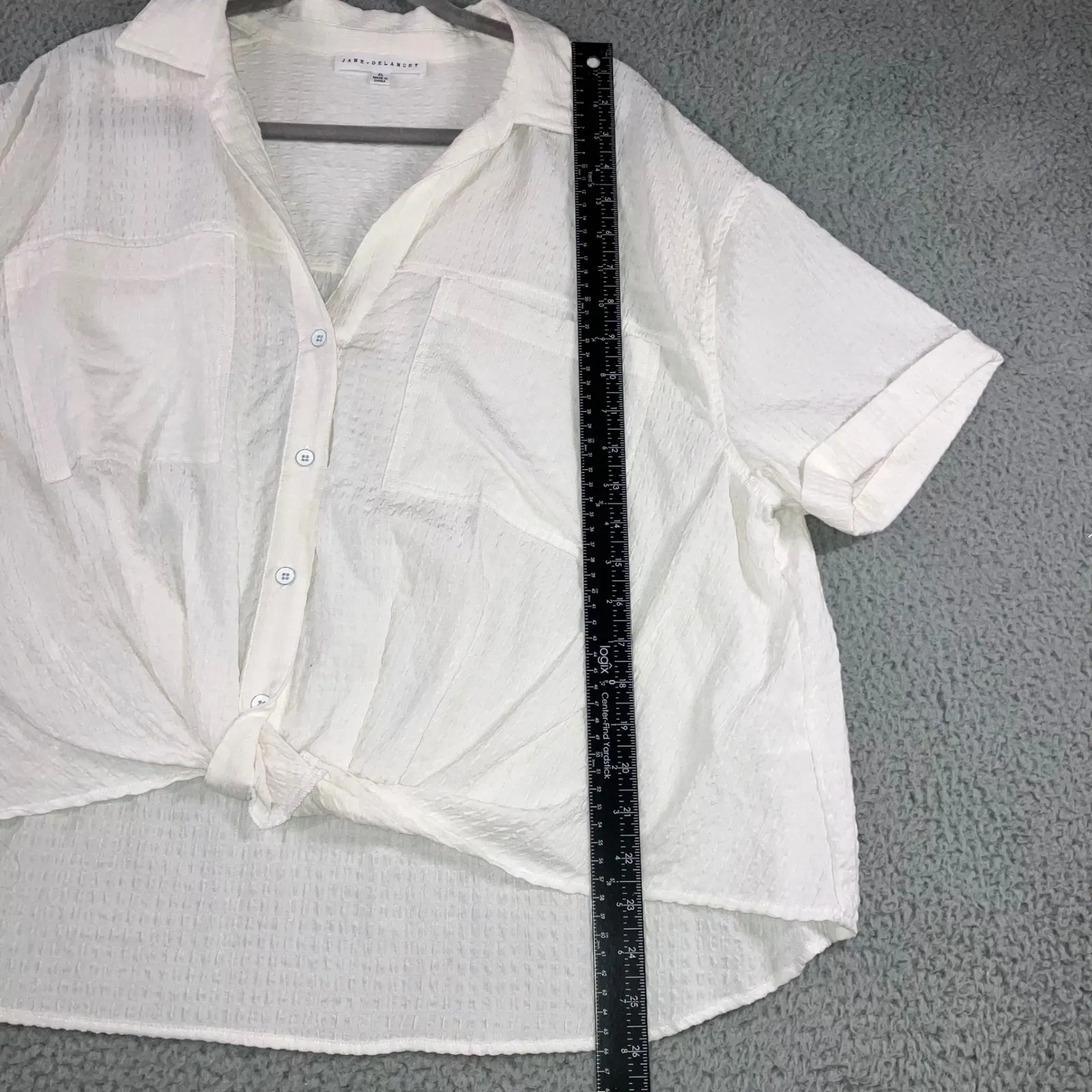 Jane + Delancey Button Up Shirt Women XL Textured Relaxed Fit Tie‎ Front Top White - Image 3