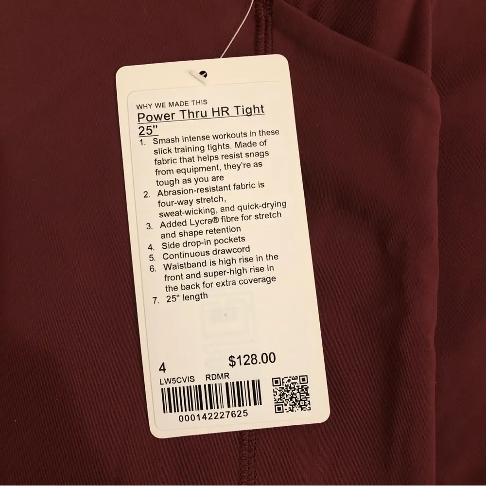 Lululemon power thru 25” legging size 4 red merlot - Image 3