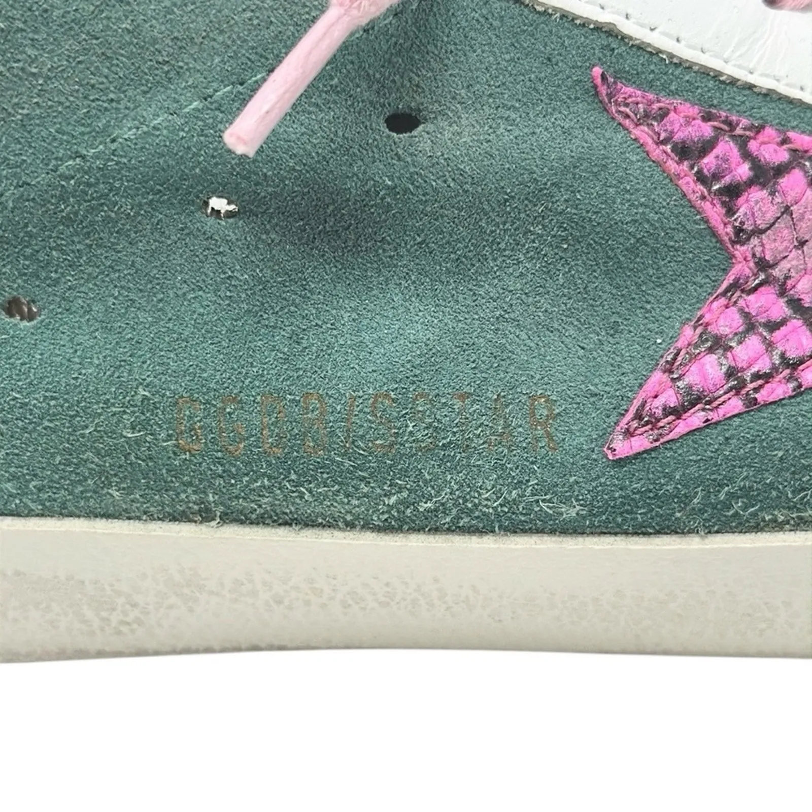 Golden Goose Superstar Leather Suede Sneakers Green White Pink Size 40 - Image 2