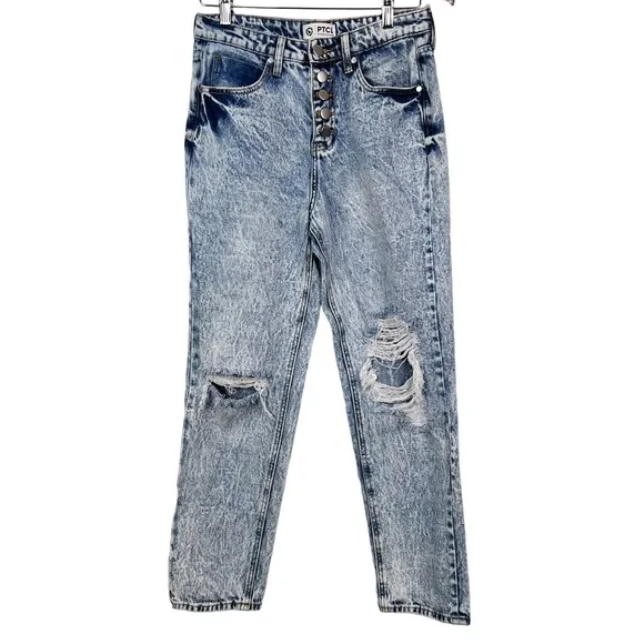 PTCL Acacia High Rise Mom Jean Button Fly Distressed Acid Wash Size 27 Blue - Image 3