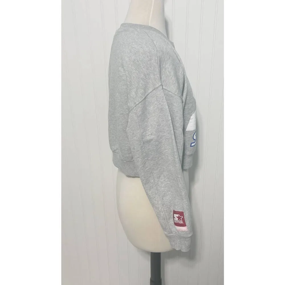 Zara x Starter Cropped Sweatshirt Gray Long Sleeves Graphic‎ Logo Gray Medium - Image 4