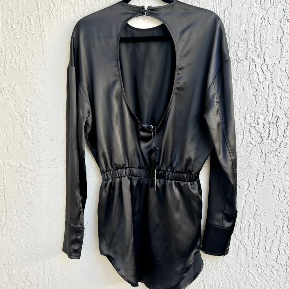 NWT Lioness Long Sleeve Mimi Drape Satin Mini Dress Black Women's Size AU6 / XS - Image 4