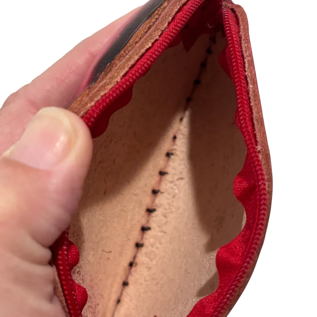 Red Pig Leather Keychain coin purse with zip top - Image 3
