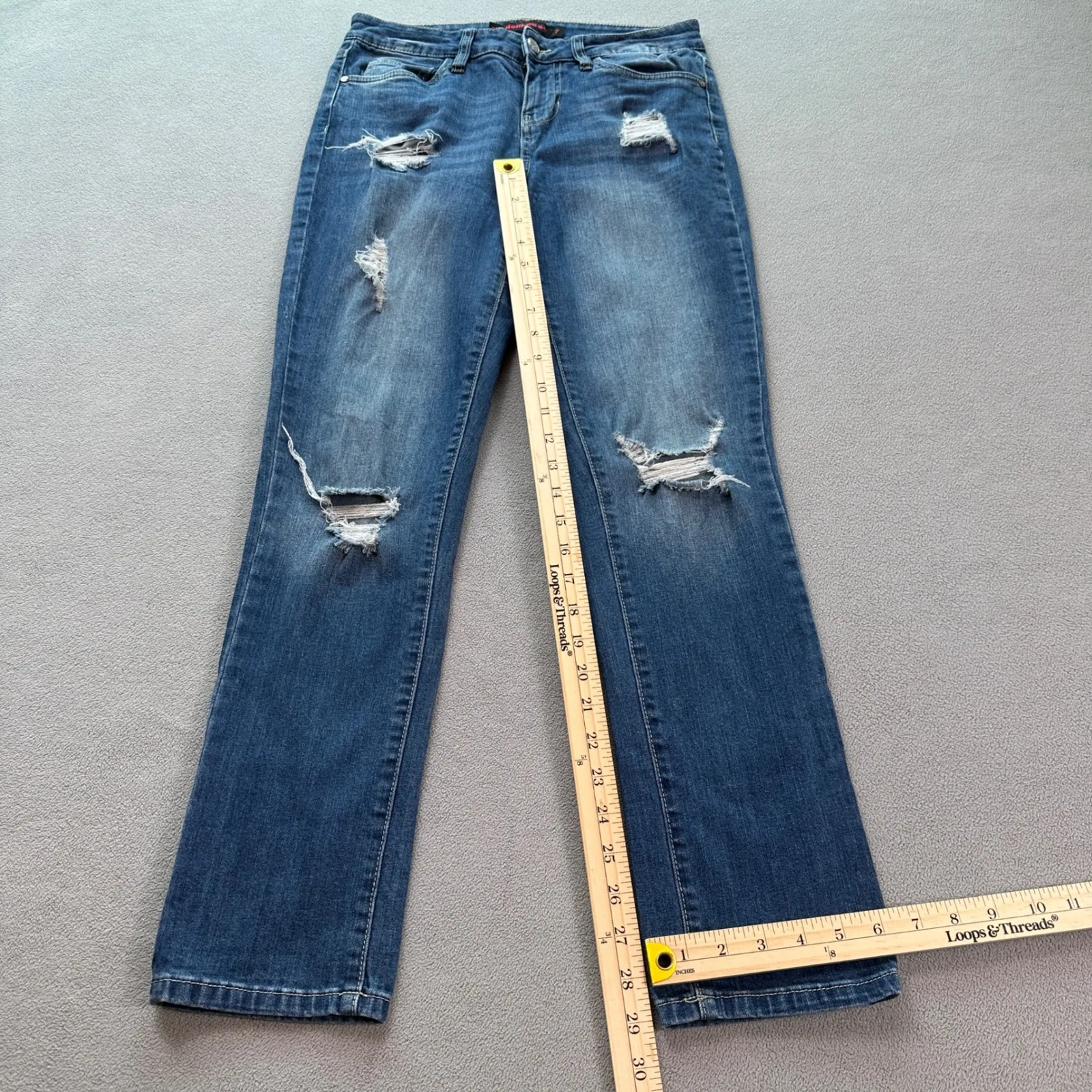 Dollhouse Jeans Womens 7 30 Blue Distressed Ripped Bootcut Medium Wash Mid Rise - Image 4