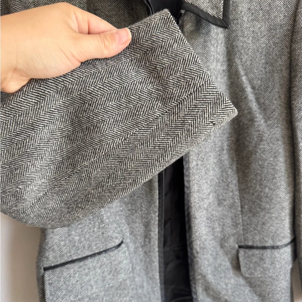 Talbots Dark Gray Herringbone Wool Zip Up Blazer Overcoat Womens 8 Academia - Image 3