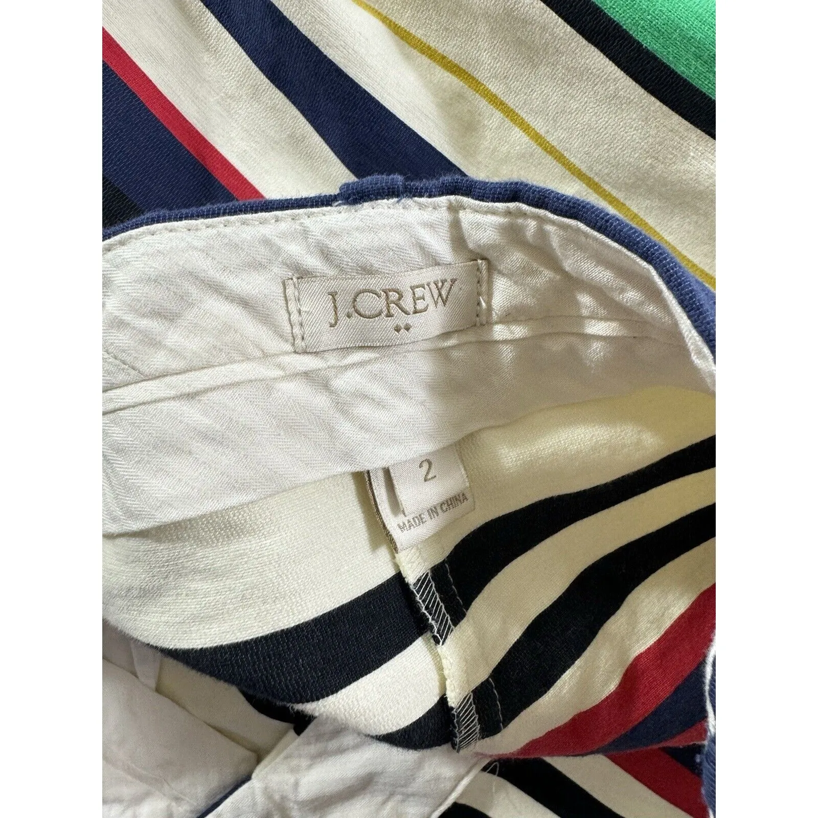 J. CREW Postage Stamp SKIRT Blue Black Red Cream Green Gold‎ Stripes size 2 - Image 3