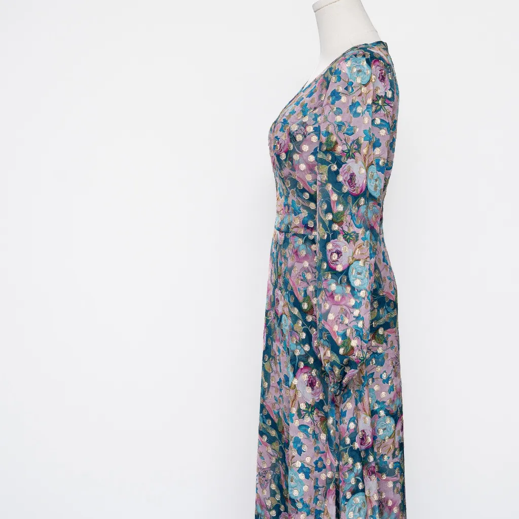 Dress the Population | Metallic Floral Long Sleeve Midi Dress - Image 7