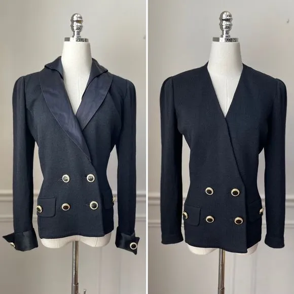 St John Santana Knit Day To Evening Double Breasted Sweater Remove Collar Cuff 2 - Image 2