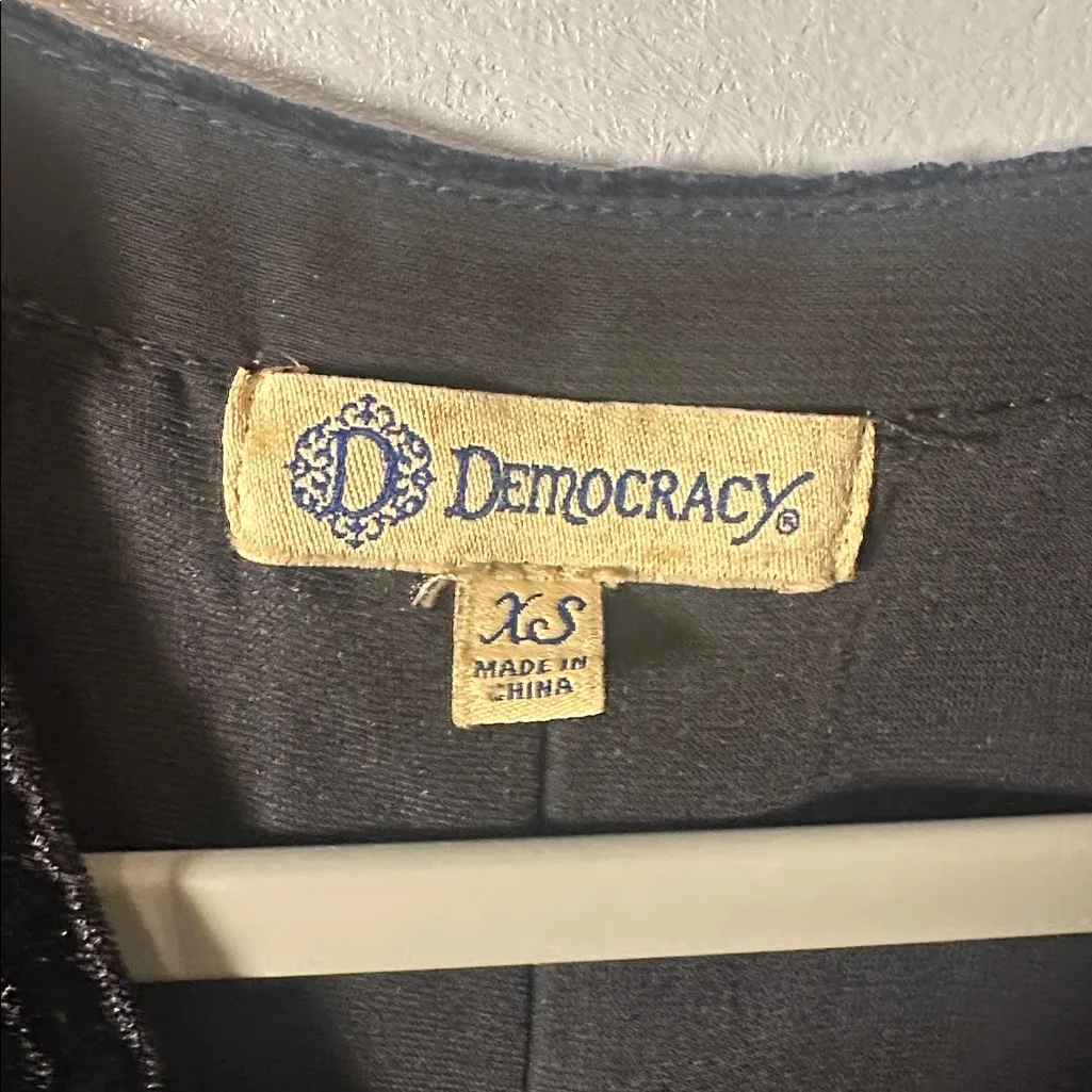 Democracy‎ Black Crushed Velvet Button Front Long Sleeve Blouse - Image 2