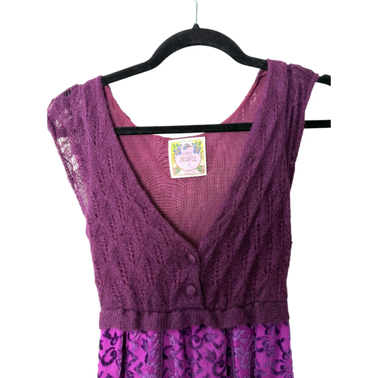 Free People Silk Mohair Purple Knit Velvet Babydoll Dress Size 4 - Image 3