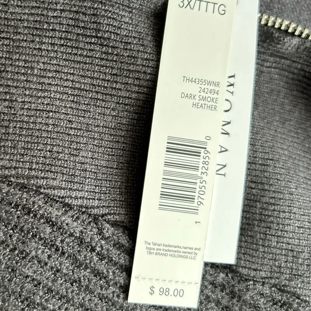 Tahari Women's Gray Half-Zip Ribbed Sweater‎ Size M Casual Chic - Image 9