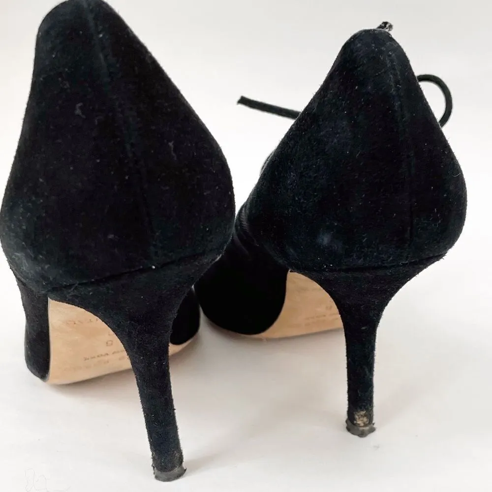 Kate Spade New York Suede Mesh Tie Peep Toe Heels Size Six Black Butterfly - Image 9