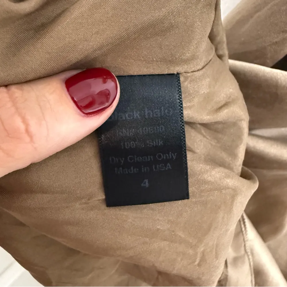 Black Halo Ruffles Silk Dress Tan Brown Size 4 - Image 4