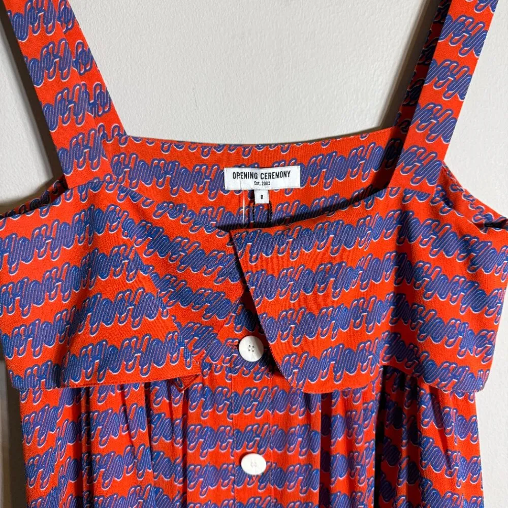 NWOT Opening Ceremony 100% Silk Patterned Tent Maxi Dress Women's 0 Orange Flowy - Image 8