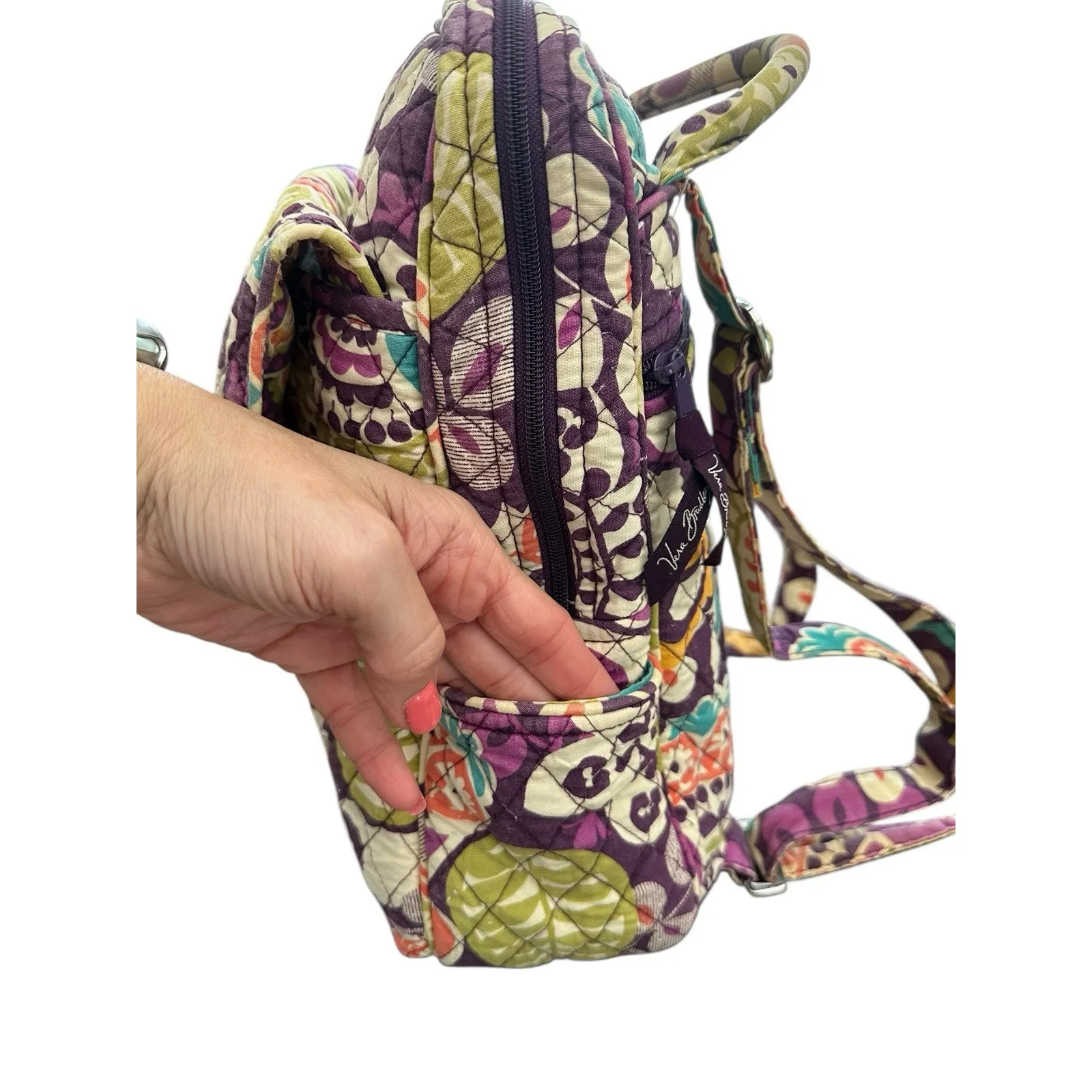 Vera Bradley PLUM CRAZY Backpack Bag Retired Designed Adjustable Straps‎ Purple - Image 8