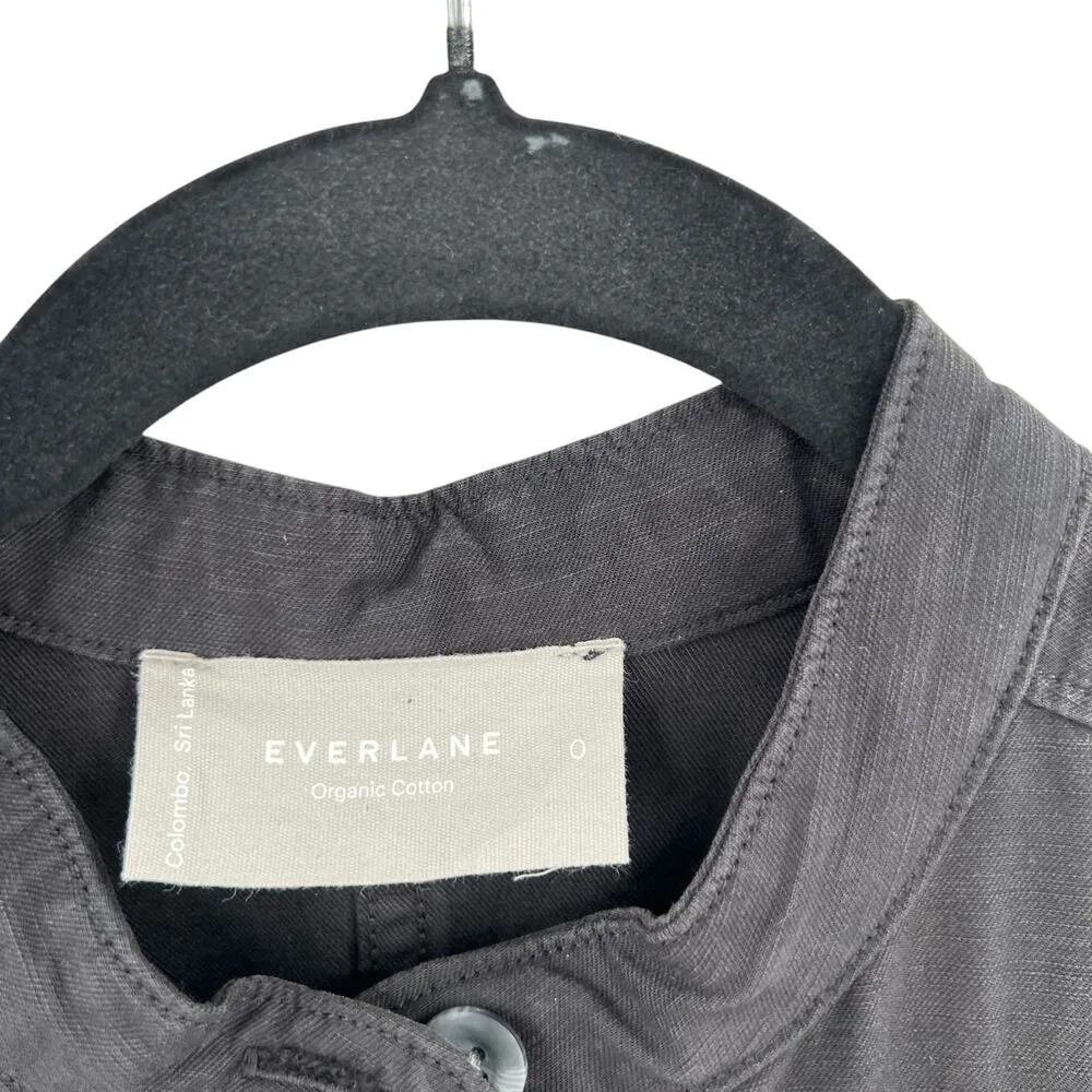 Everlane The Fatigue Jumpsuit Short Sleeve Crop Belted Cotton Linen Black Size 0 - Image 9