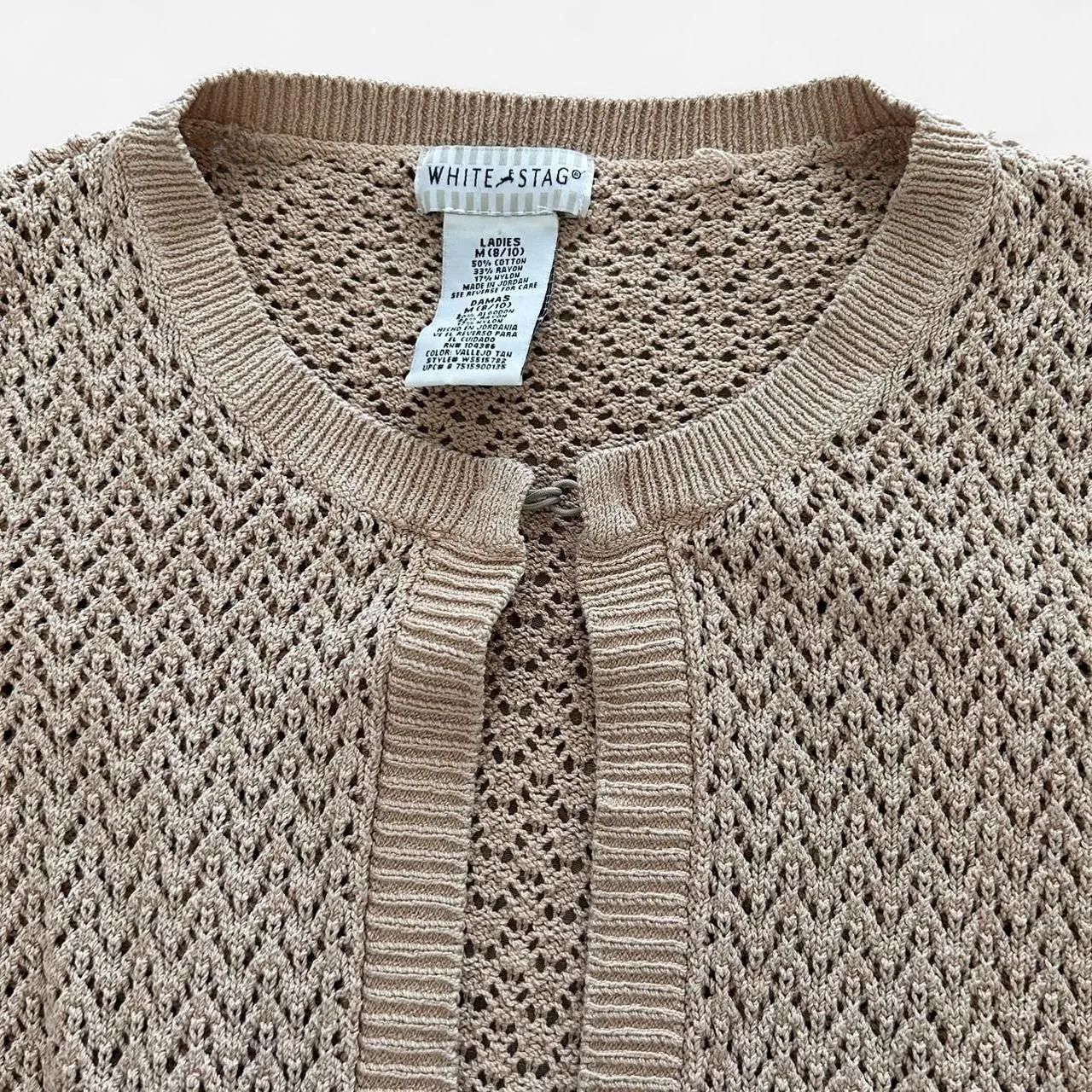 Vintage Zig Zag Knit Sweater Top | Short Sleeve Textured Button Front | Size M - Image 4