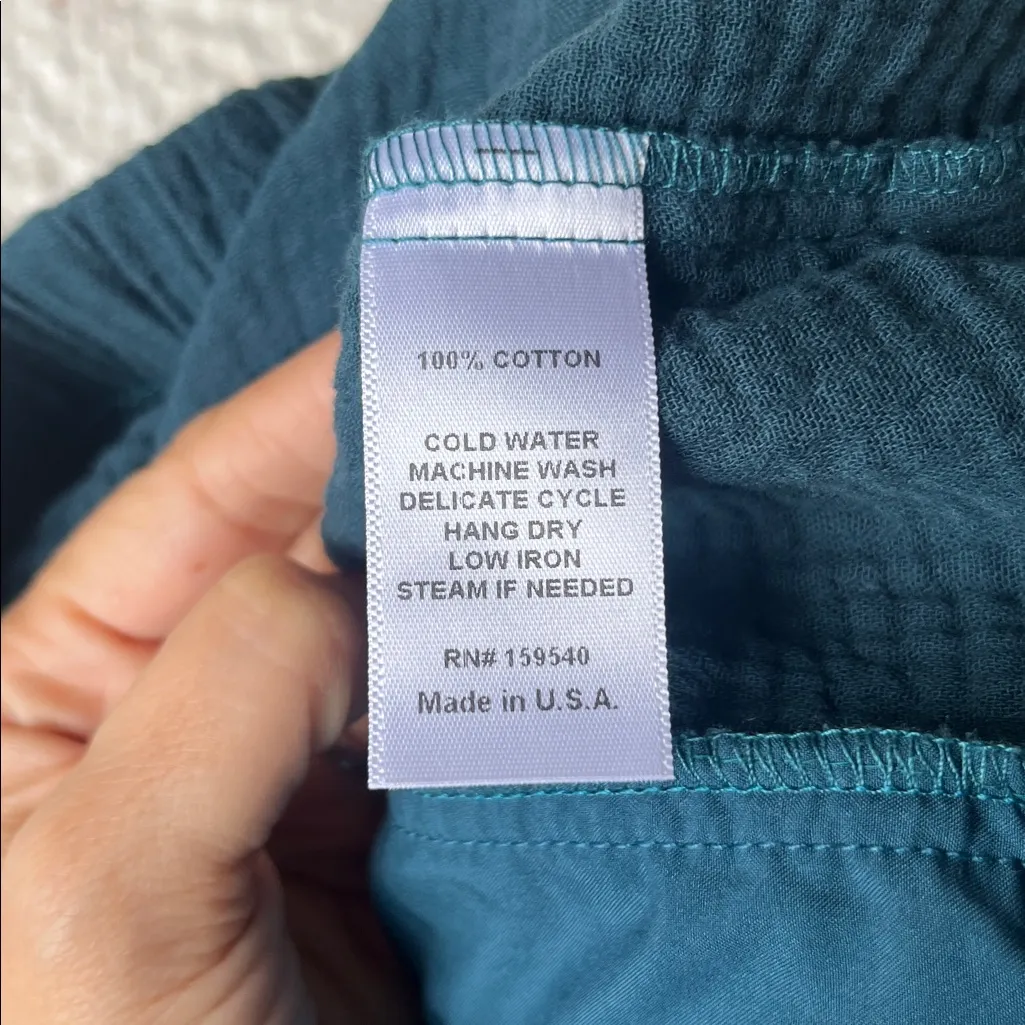 Lisa Bayne Gauze Crinkle Shirred Cinch Tie Woven Pant Blue Lagoon Medium - Image 9