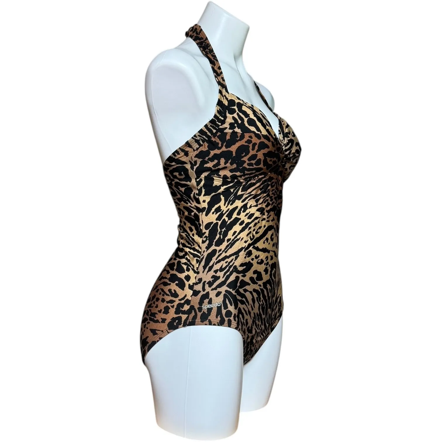Speedo One Piece Halter Swimsuit Animal Print Cheetah 12 - Image 4