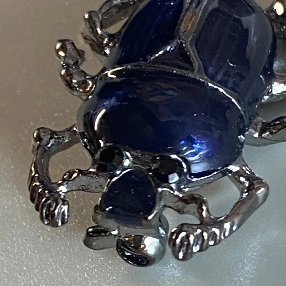 Beetle Bug Jewelry Pin Brooch Silver and Blue Color Metal Accessory Womens - Image 8