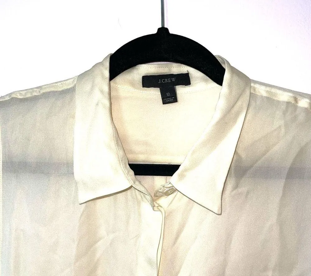 Cream Silk Button Front Sheer Sleeveless Blouse - Image 3