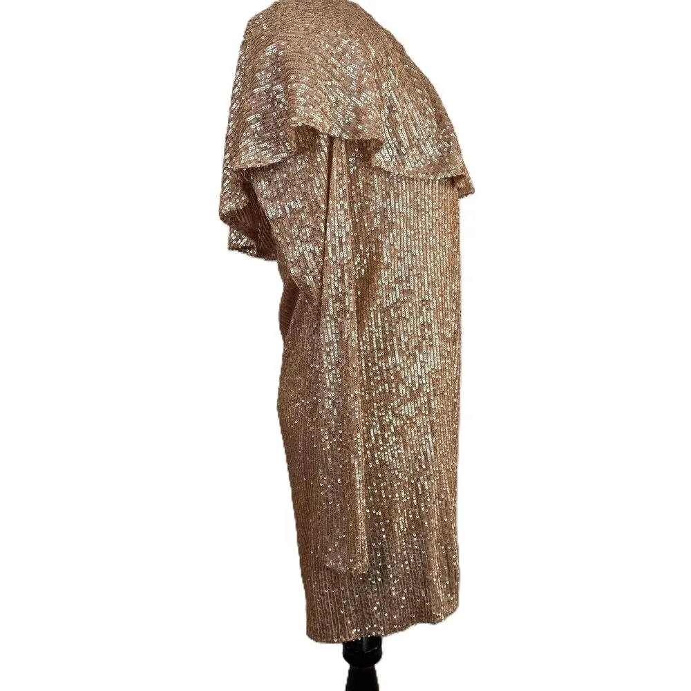 Zara Rose Gold Sequin One-Shoulder Dress Size Medium - Image 7