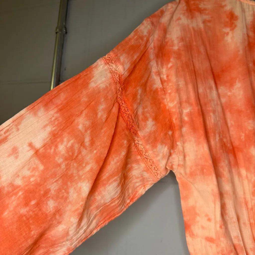 Aerie Rock N Ruffle Tie Dye Long Sleeve Mini Dress in Orange Women’s Size Medium - Image 7