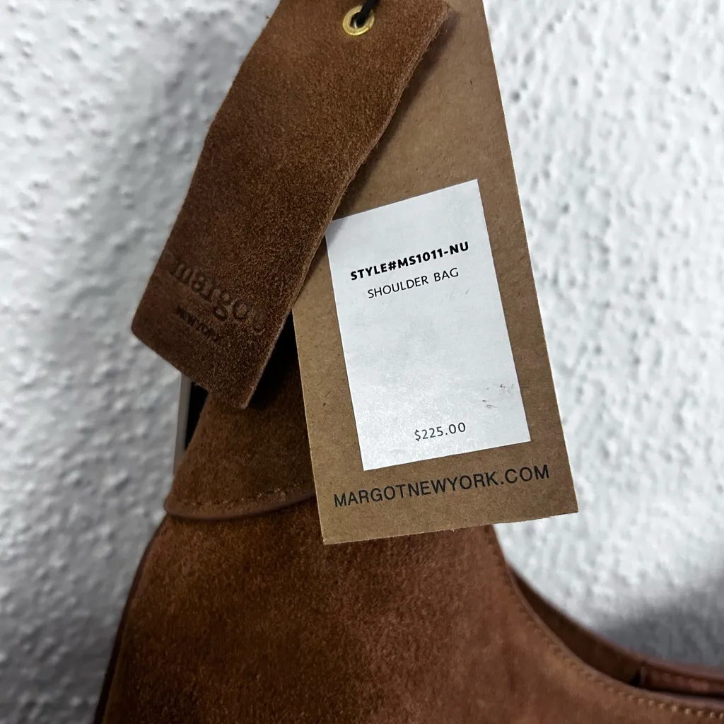 Margot New York Suede Leather Shoulder Purse Bag Brown Hobo Tote Minimalist NWT - Image 4