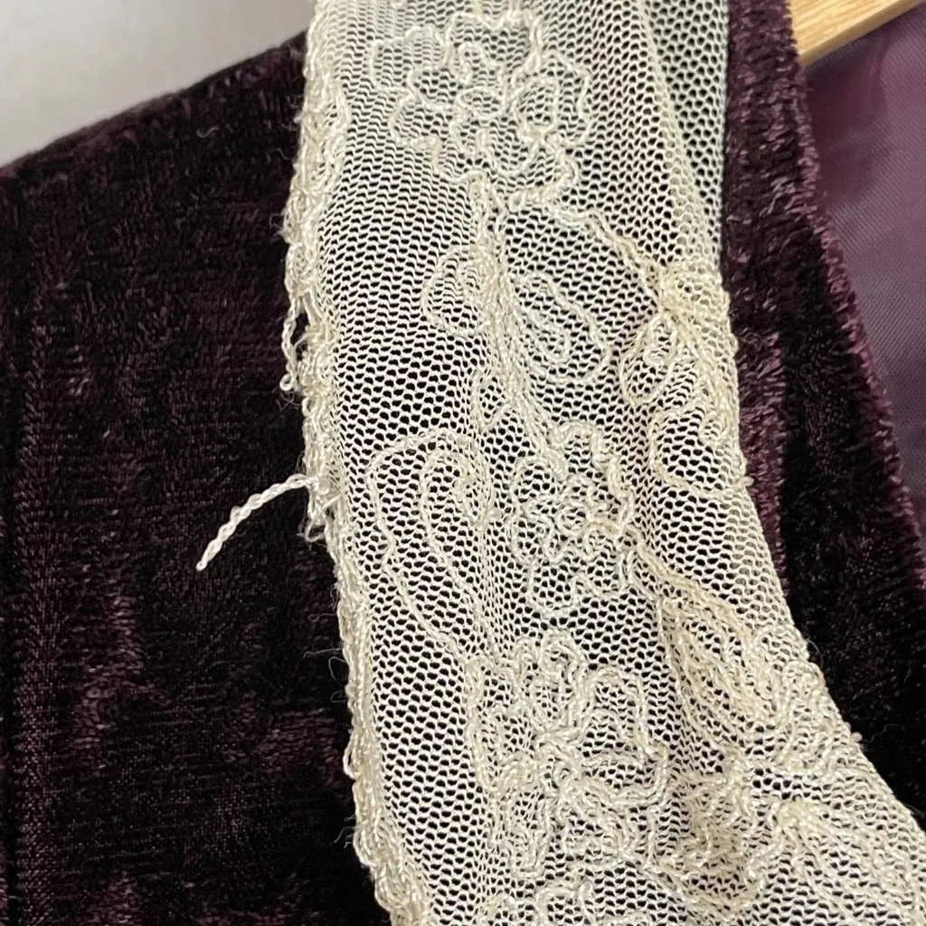 Velvet Jacket Lace Collar Purple Women Button Up Victorian Size Large Delicate - Image 9