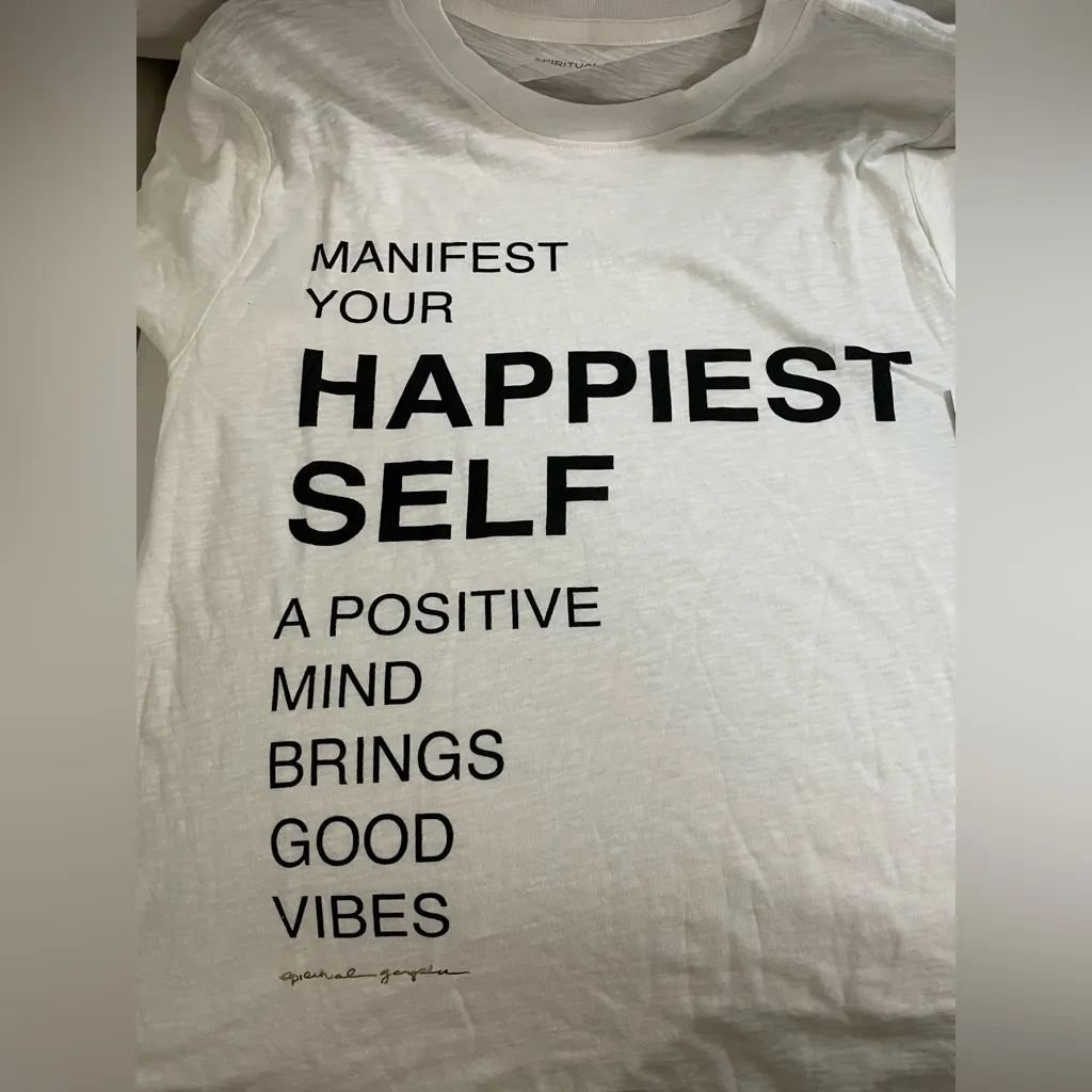 Spiritual Gangster NWT Happiest Self Short Sleeve White Graphic T-Shirt Size M - Image 5