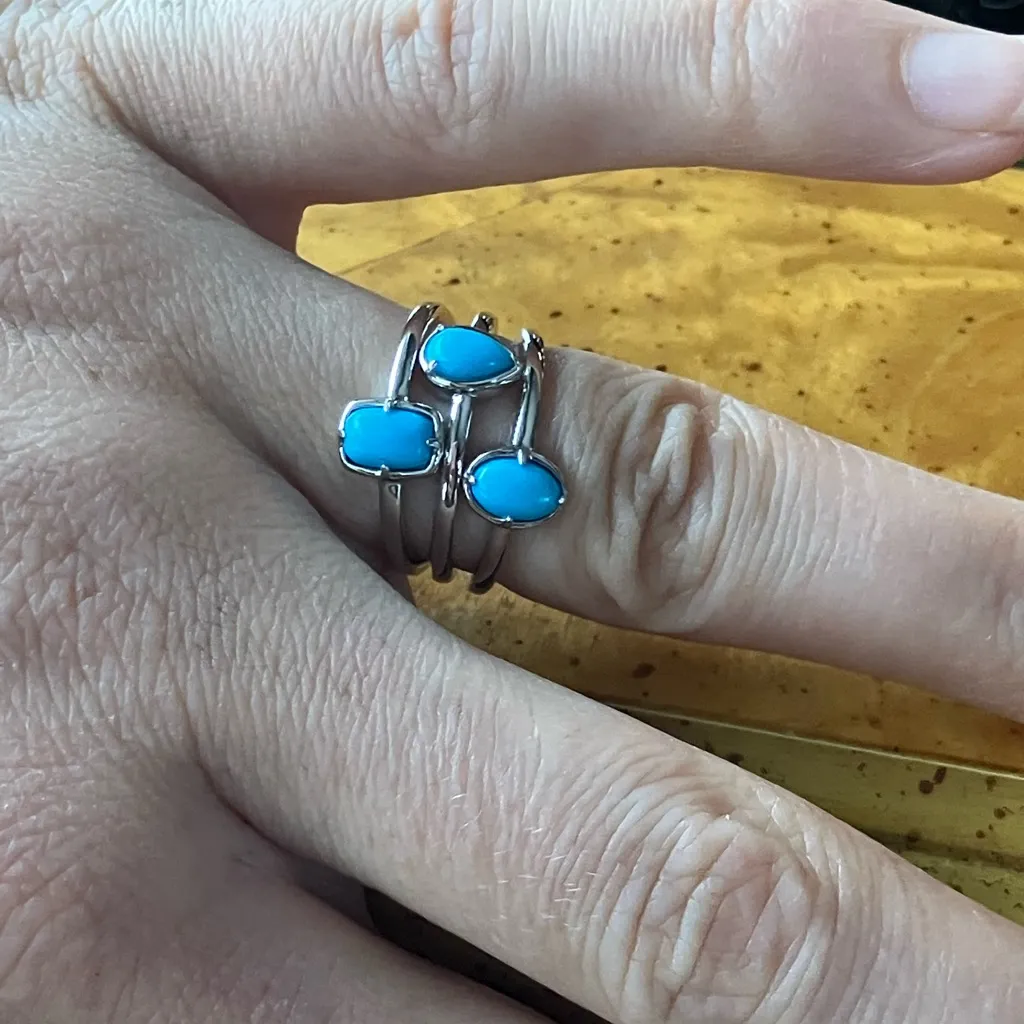 Sleeping Beauty Turquoise Sterling Silver Stackable Ring Set Size 6 - Image 4