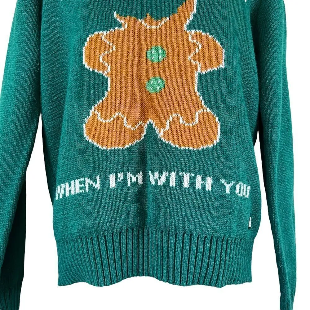 AMERICAN STITCH, Gingerbread, “I Can’t Feel My Face” Ugly Christmas Sweater Green Size L - Image 3