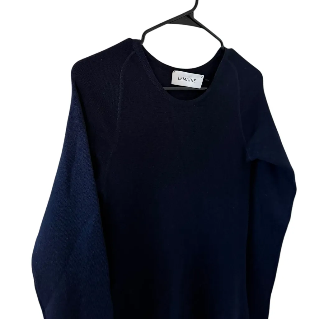 LEMAIRE Navy Long Sleeve Virgin Wool Midi Dress Blue - Image 6