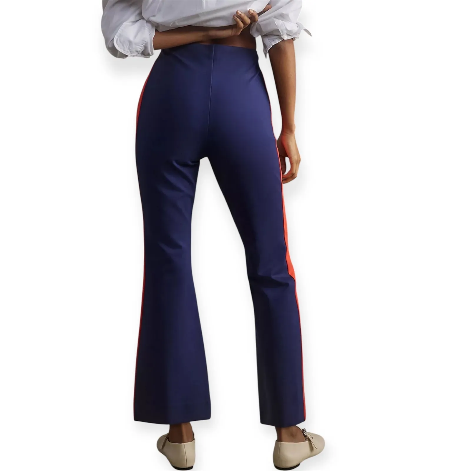 NWT Maeve Anthropologie The Margot Navy Red Side Stripe Flare Pants Sz Small Blue - Image 3