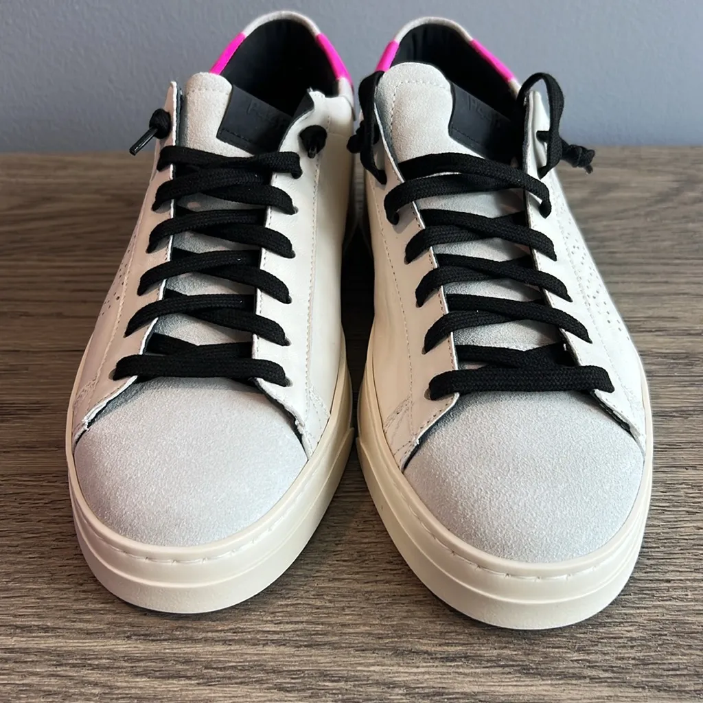 P448 Jack Low Sneakers Italian Leather White Black Hot Pink Gray Suede EU 40 - Image 2