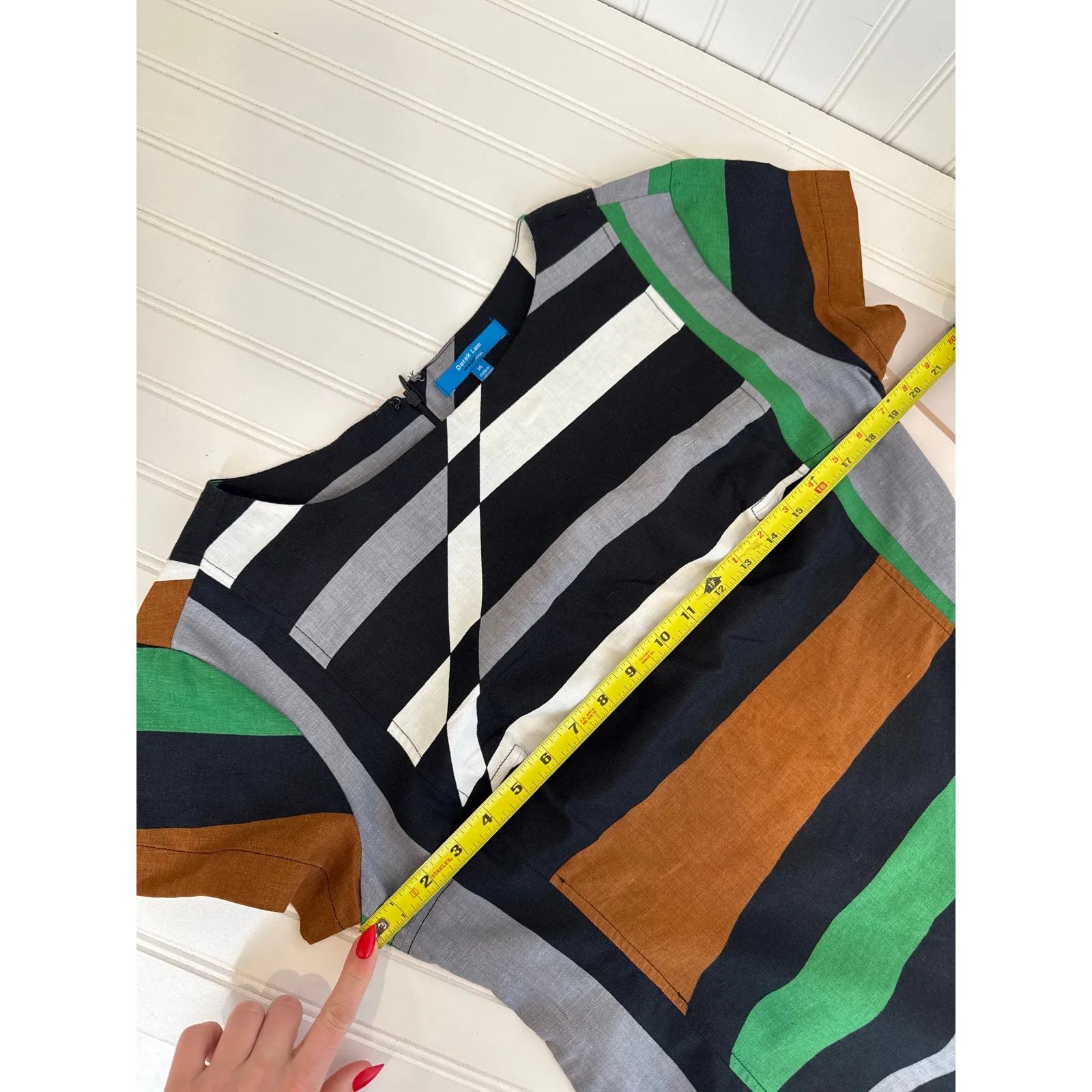 Derek Lam Linen Graphic Surf Parrot Cocktail Dress Stripe Sheath Mini Size 12 - Image 6