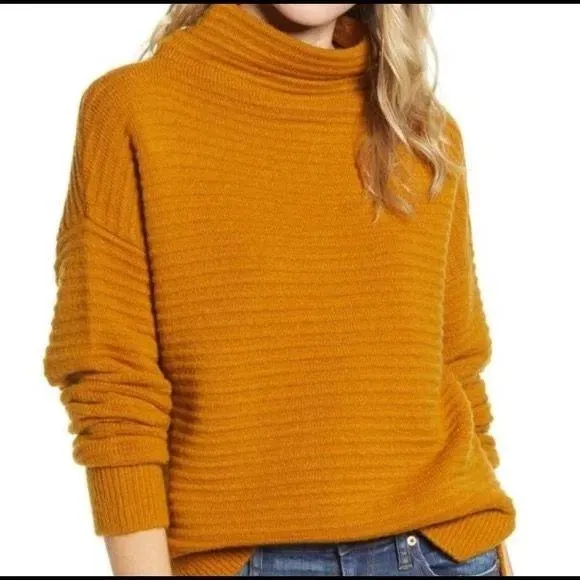 Madewell Belmont Mock Neck Sweater Coziest Yarn Wool Blend Mustard Size Small - Image 2