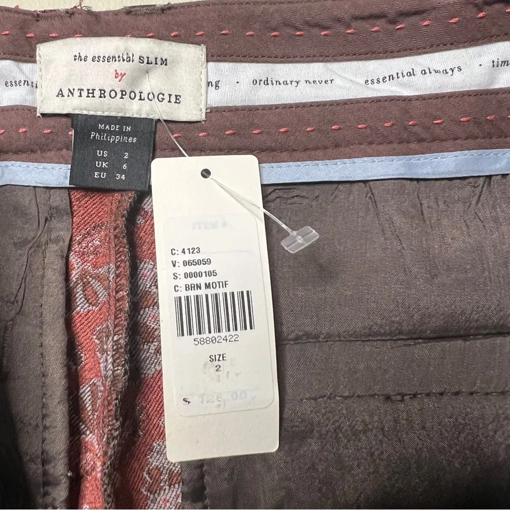 Anthropologie The Essential Slim Straight Pant Floral Brown Motif Stretch Size 2 - Image 7
