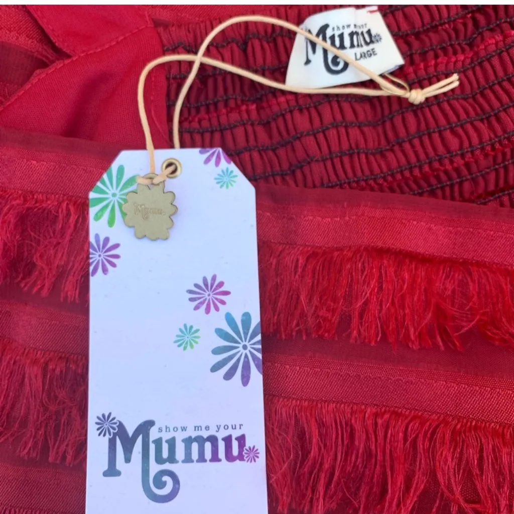 Show Me Your Mumu Aria Eyelash Fringe Red Mini Sheath Dress Large NWT - Image 5