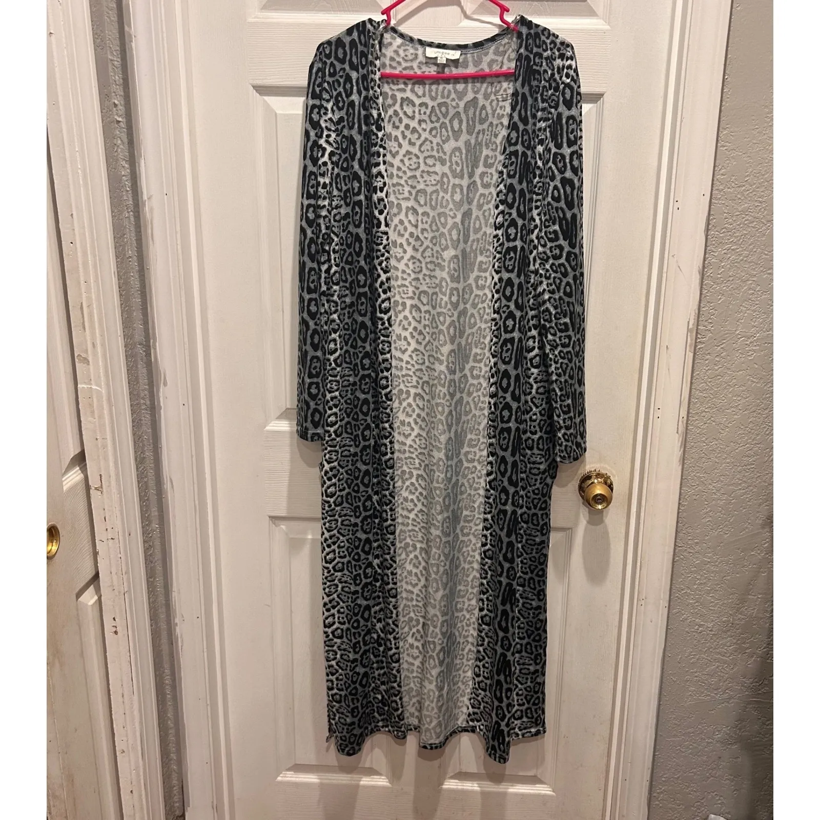 UMGEE USA Womens Animal Print Duster Cardigan Long Sleeve XL Boho Festival Black - Image 2