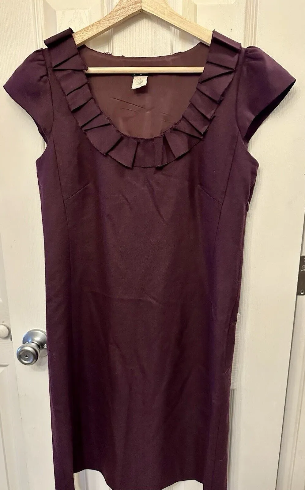 J. Crew Women's Wine Scoop Neck‎ Ruffle Wool Blend Sheath Midi Dress Size 4 EUC Red - Image 1