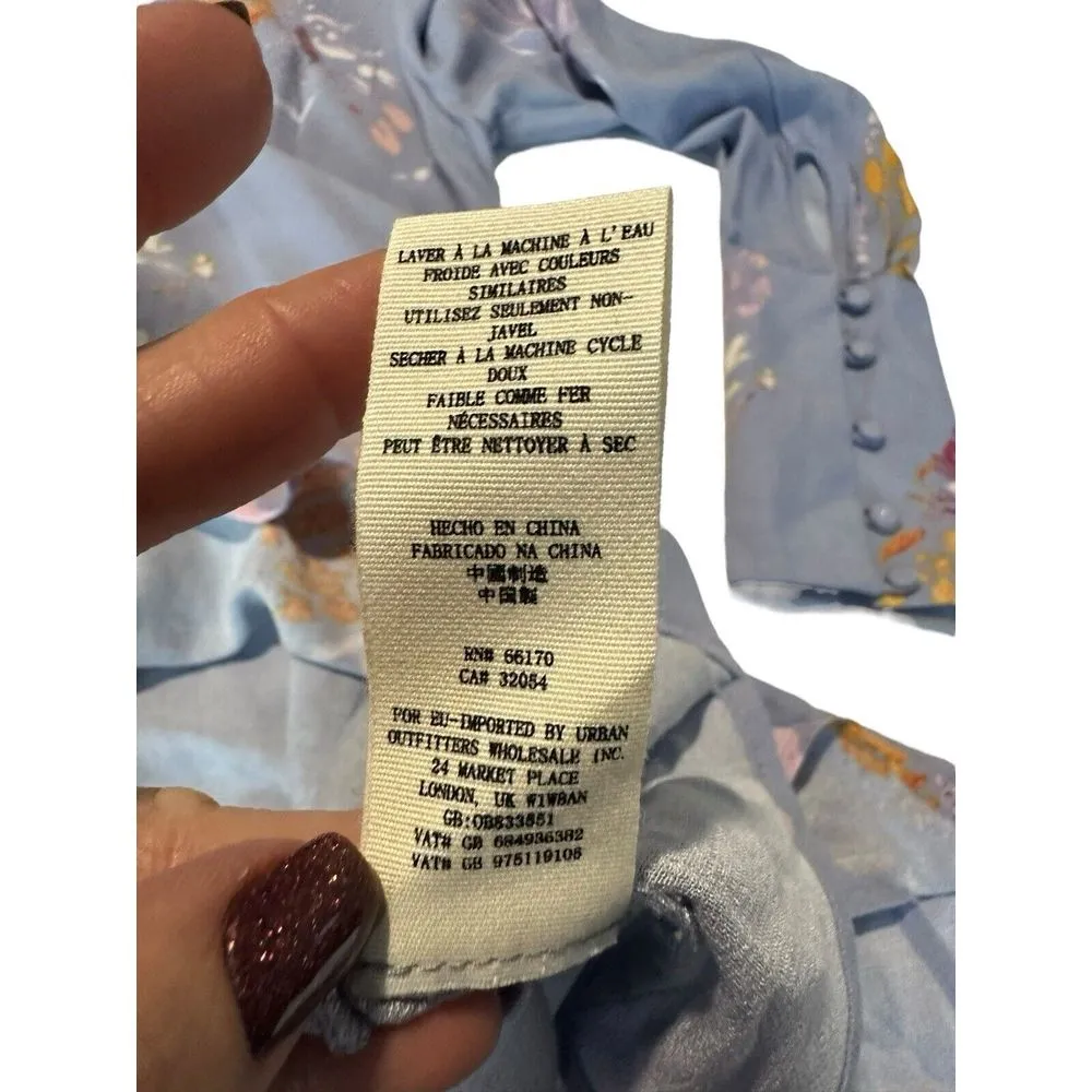 Free People Size Small Periwinkle‎ Floral Long Sleeve Tunic Blouse Women's #A2-1 - Image 8