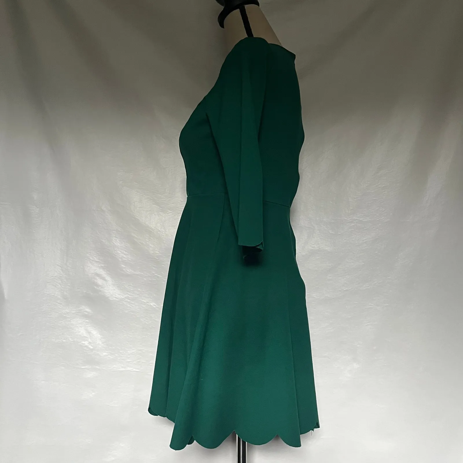 Lulus Fit Flare Dress Sz Med Coquette Preppy Holiday Emerald Green Scallop Hem - Image 6