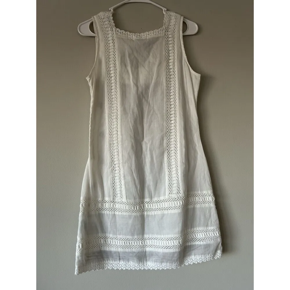 Letarte Handmade Crochet Embroidery Cotton White Beachy Mini Dress Size Small - Image 2
