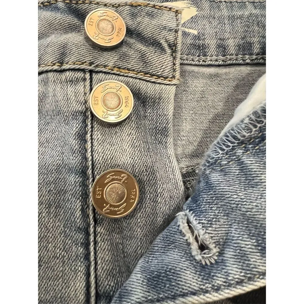 Seven7 Women's Size 10 Blue Denim Pencil Skirt Button Fly Fray Hem - Image 8