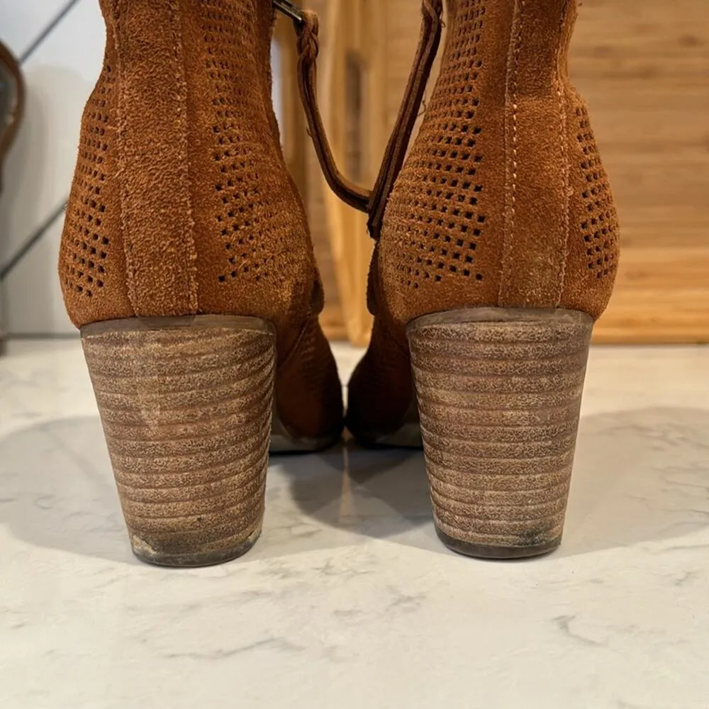 Toms Lunata Chestnut Suede Perforated Boots booties well worn still lots life - Image 2