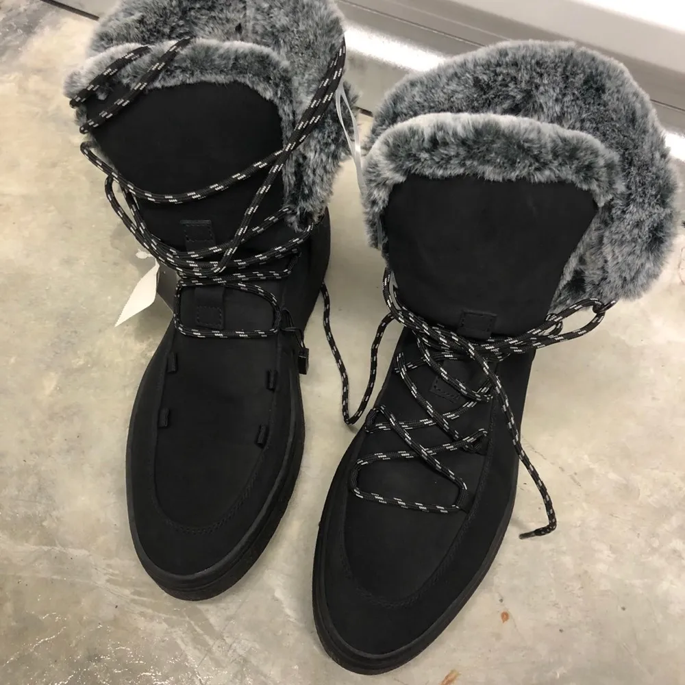 ZARA Chunky Sole Faux Fur Lining Mountain-Style Ankle Lace-Up Boots Size 39/8 BN - Image 7