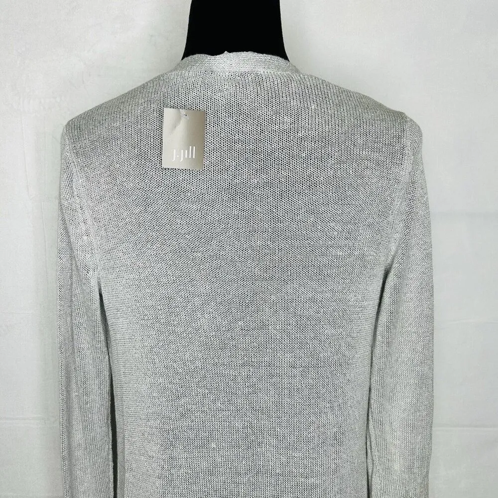 NWT J Jill Open Cardigan Sweater Womens Sz XS Gray/Silver Linen Blend Pockets - Image 8